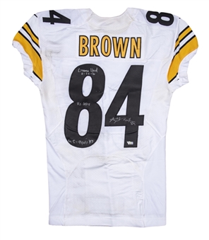 2016 Antonio Brown Game Used & Signed Pittsburgh Steelers Road Jersey Photo Matched To 11/24/2016 (Brown/Fanatics)